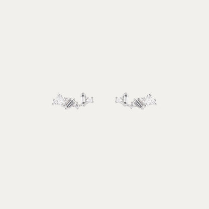 18k White Gold Cluster Diamond Ear Crawler Earrings, Pair