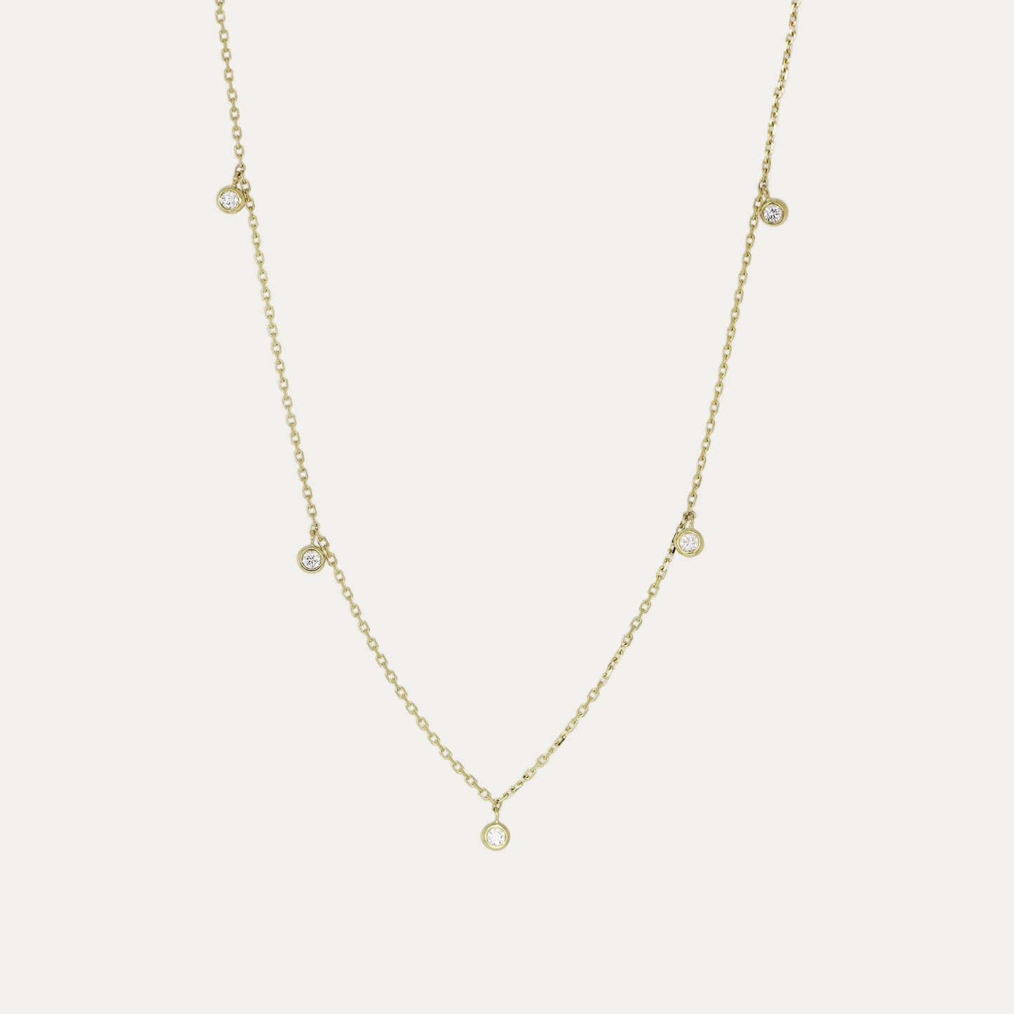 18k Gold 5-stone Bezel Set Diamond Necklace (White/Rose/Yellow Gold)