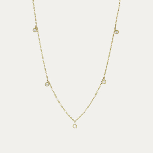 18k Gold 5-stone Bezel Set Diamond Necklace (White/Rose/Yellow Gold)