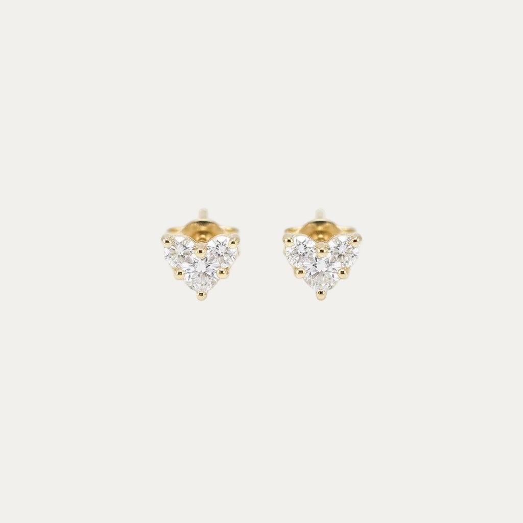 18k Gold Pie Cut Heart Diamond Earrings