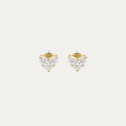 18k Gold Pie Cut Heart Diamond Earrings