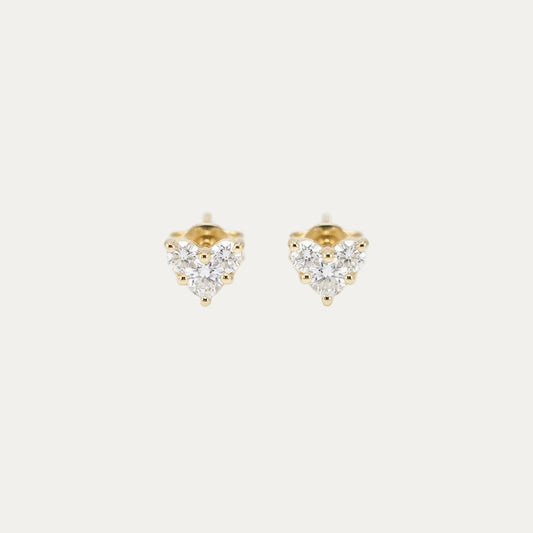 18k Gold Pie Cut Heart Diamond Earrings