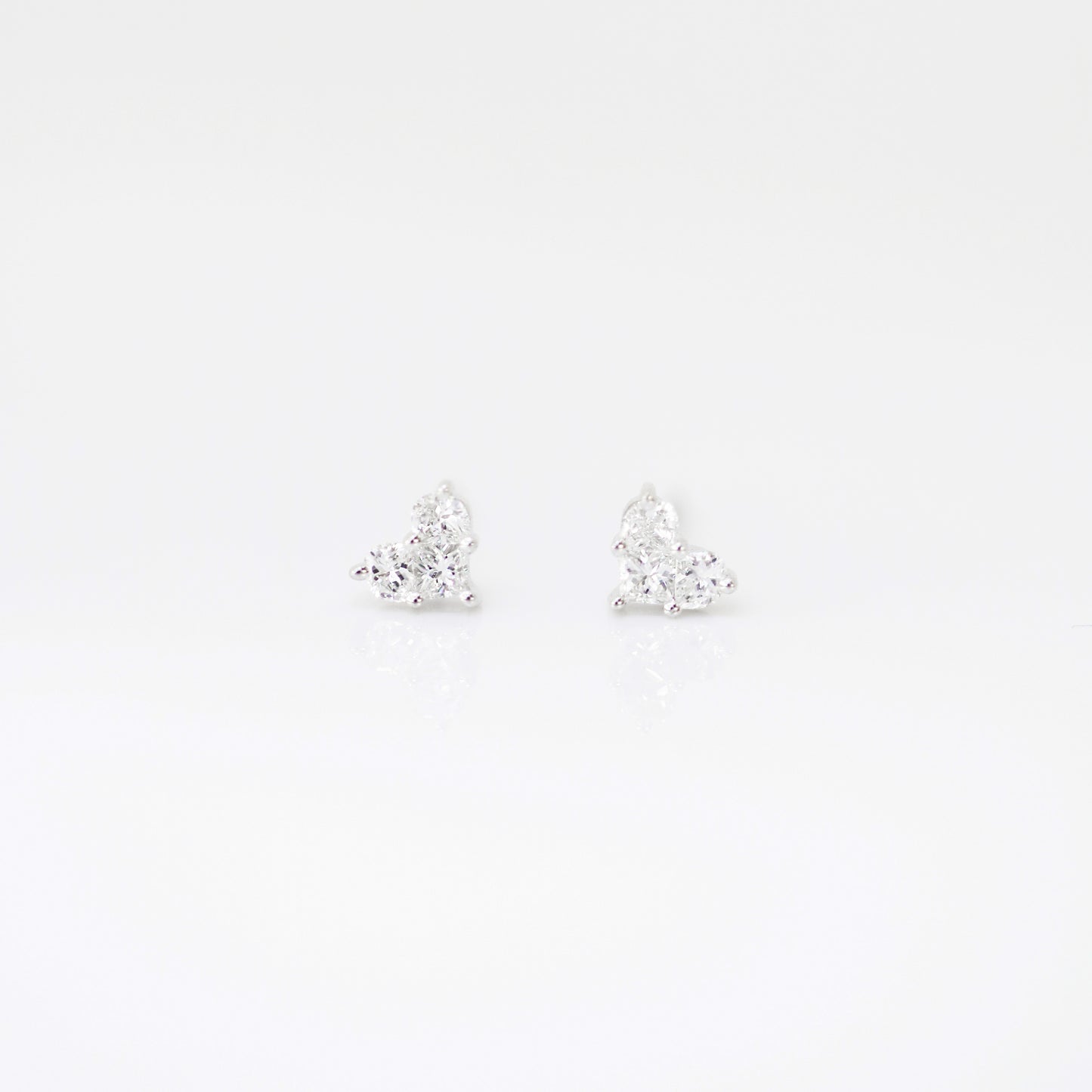 18k White Gold Pie Cut Heart Diamond Earrings, Single or Pair