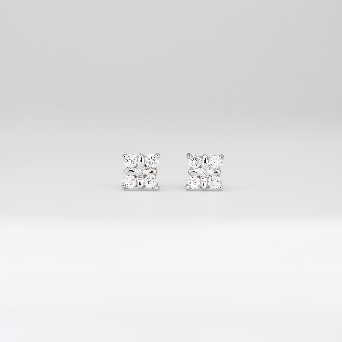 18k White Gold Clover Diamond Earrings, Pair