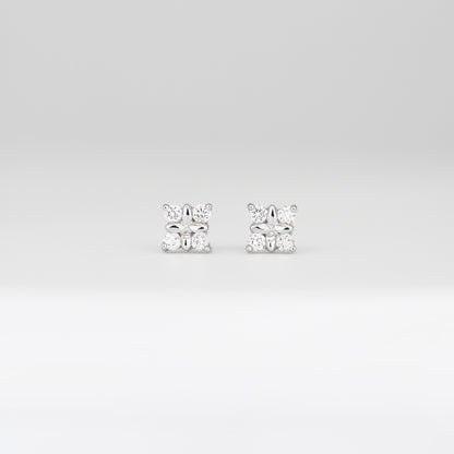 18k White Gold Clover Diamond Earrings, Pair