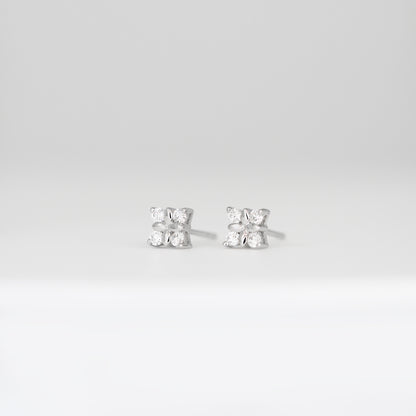 18k White Gold Clover Diamond Earrings, Pair