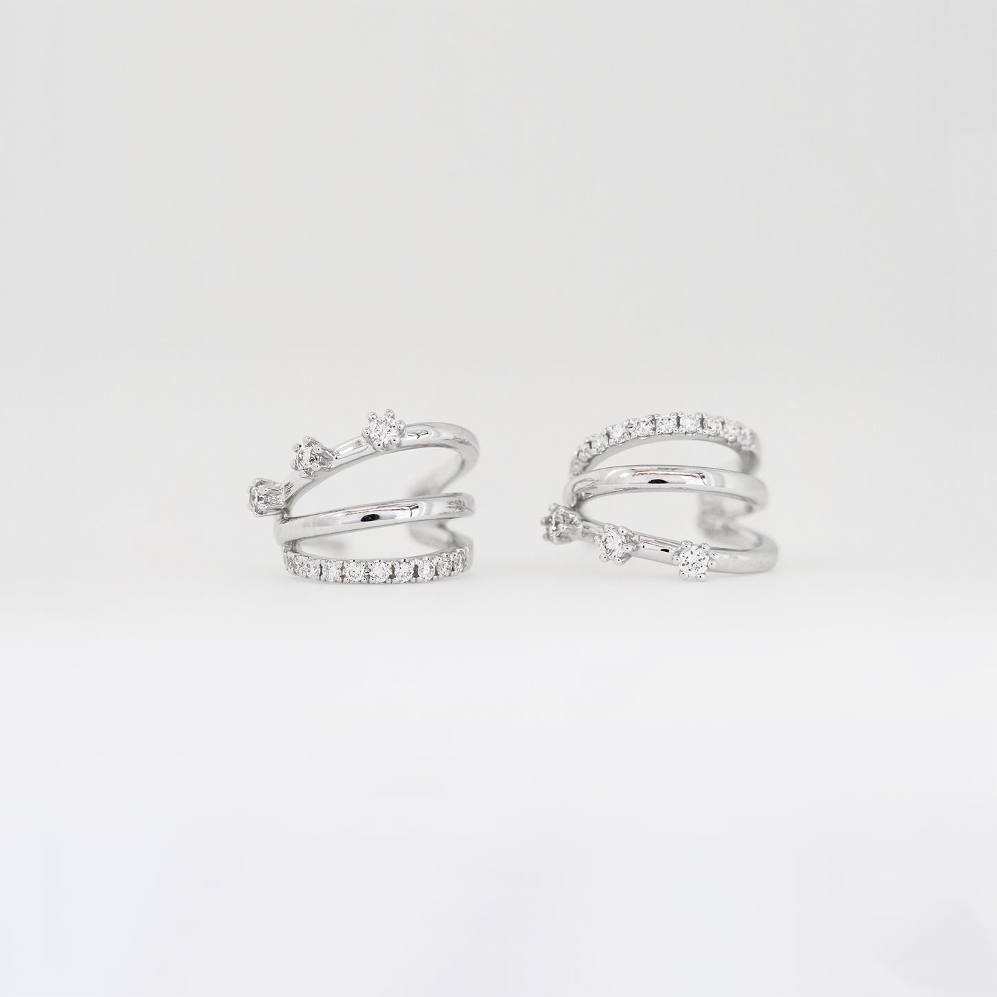 18k Gold 3-row Pavé and Prong Set Diamond Huggie Earrings, Pair-Patrea Jewelry,結婚珠寶 香港,尖沙咀 鑽石珠寶店,香港 GIA鑽石專門店,尖沙咀 訂造結婚戒指, Best jewelry store Tsim Sha Tsui, Tsim Sha Tsui diamond jewelry shop, jewelry showroom hk,輕婚紗首飾, 婚禮耳環,新娘首飾,婚戒推薦, bridal jewelry hk, 18k white gold diamond jewelry,一 卡 鑽石 幾多 錢,買 求婚 戒指,一 卡 鑽石 多少 錢,求婚 戒指 預算,一 卡 鑽石 戒指 價錢,gia 證書,香港 鑽石, natural diamond ring hk, 天然鑽石戒指 香港,求婚 戒指 香港, 鑽戒 訂造, 求婚 一 卡