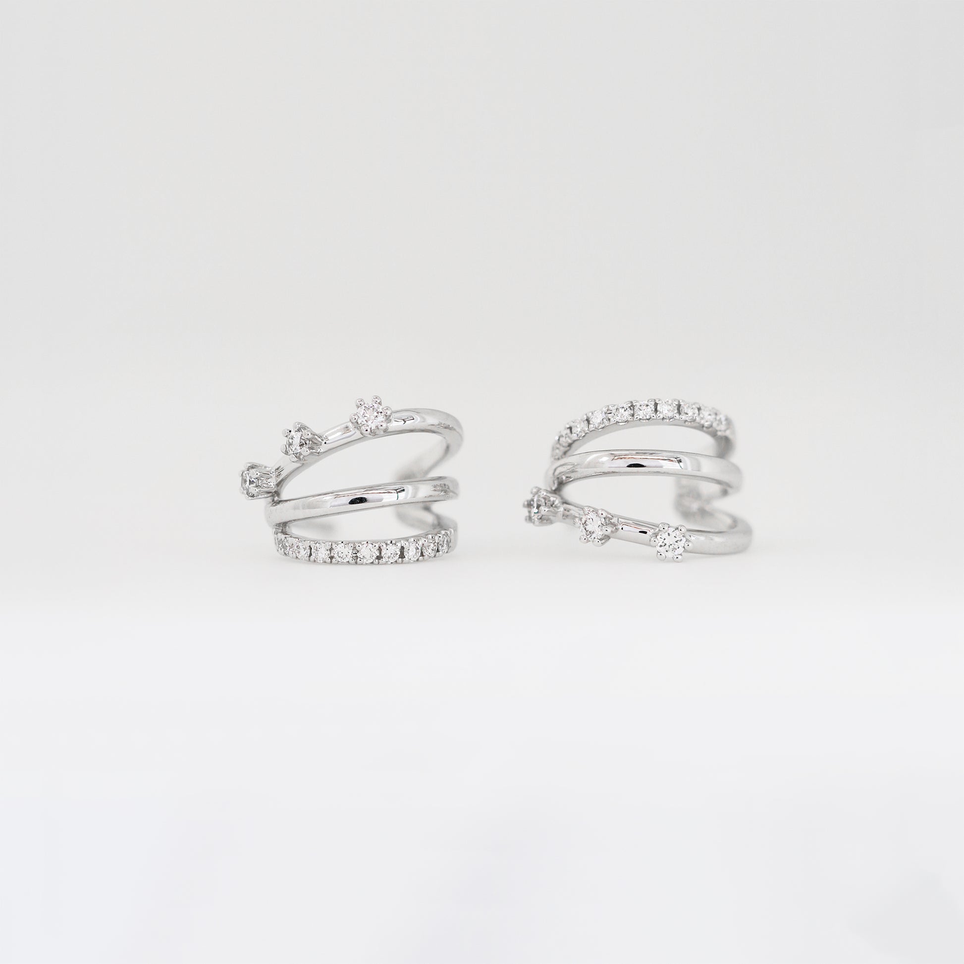 18k Gold 3-row Pavé and Prong Set Diamond Huggie Earrings, Pair-Patrea Jewelry,結婚珠寶 香港,尖沙咀 鑽石珠寶店,香港 GIA鑽石專門店,尖沙咀 訂造結婚戒指, Best jewelry store Tsim Sha Tsui, Tsim Sha Tsui diamond jewelry shop, jewelry showroom hk,輕婚紗首飾, 婚禮耳環,新娘首飾,婚戒推薦, bridal jewelry hk, 18k white gold diamond jewelry,一 卡 鑽石 幾多 錢,買 求婚 戒指,一 卡 鑽石 多少 錢,求婚 戒指 預算,一 卡 鑽石 戒指 價錢,gia 證書,香港 鑽石, natural diamond ring hk, 天然鑽石戒指 香港,求婚 戒指 香港, 鑽戒 訂造, 求婚 一 卡