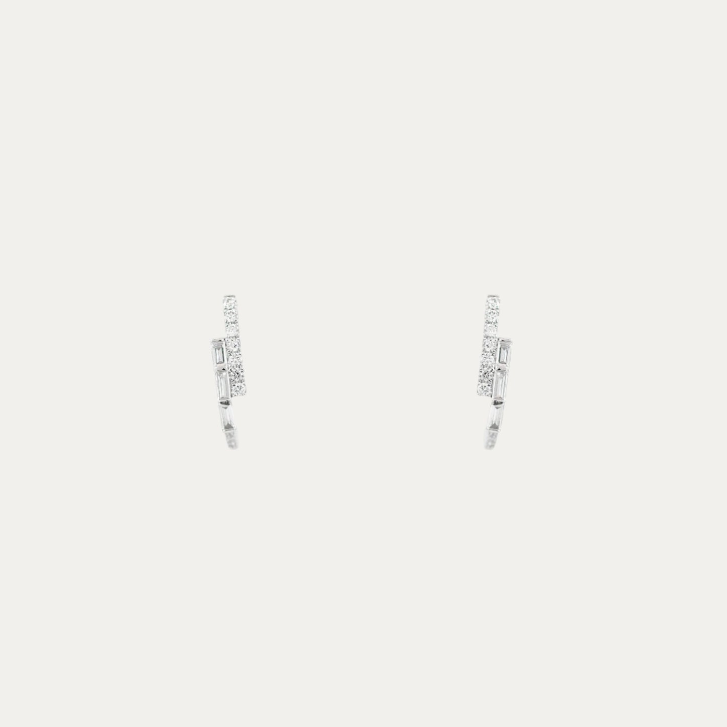 18k Gold Baguette Diamond Huggie Earrings, Pair