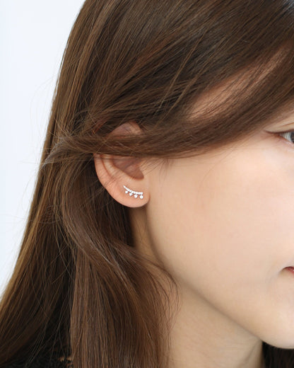 18k Gold Lashes Style Diamond Ear Crawler Earrings, Pair