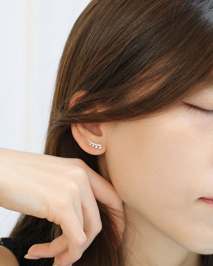 18k Gold Lashes Style Diamond Ear Crawler Earrings, Pair