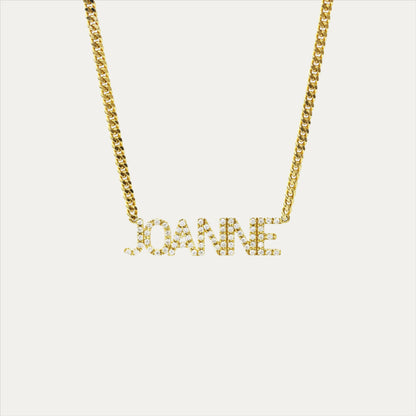 18k Gold Diamond Nameplate Chain Necklace (White/Rose/Yellow Gold)
