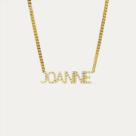 18k Gold Diamond Nameplate Chain Necklace
