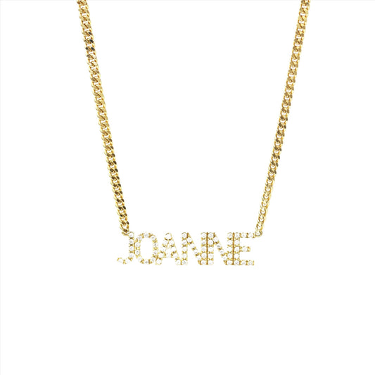 18k Gold Diamond Nameplate Chain Necklace