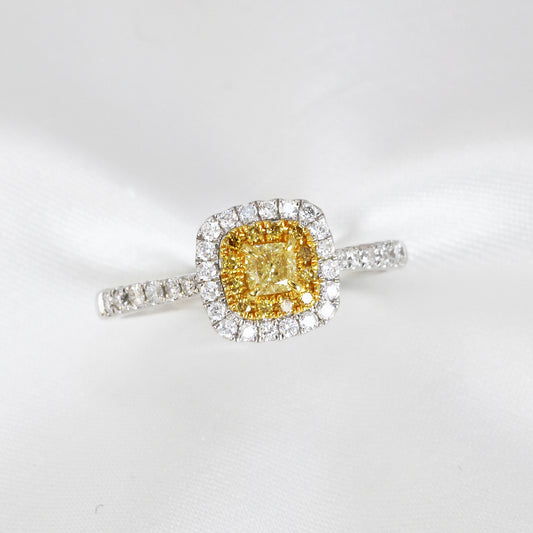 18k白金黃鑽戒指18k White Gold Yellow Diamond Ring