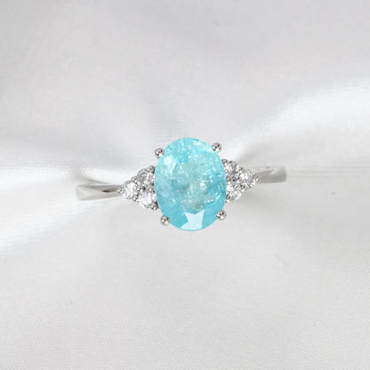 1.50卡鵝蛋形帕拉伊巴鑽石介指 18k White Gold 1.50ct Paraiba Ring