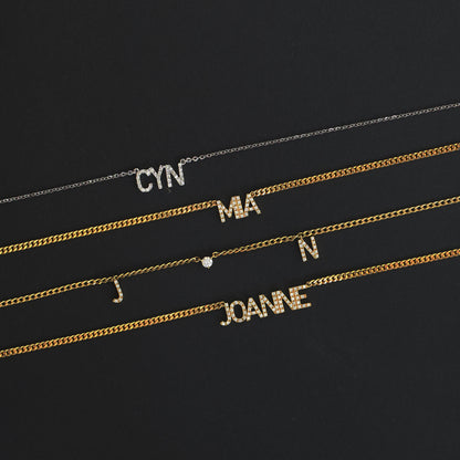 18k Gold Diamond Nameplate Chain Necklace (White/Rose/Yellow Gold)