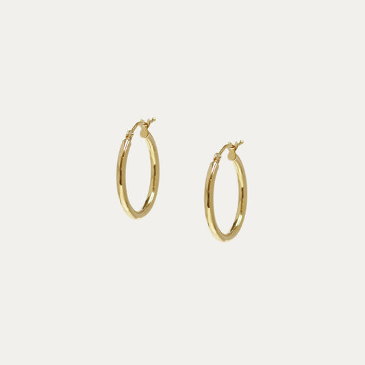 18k Yellow Round Hoop Earrings, Pair