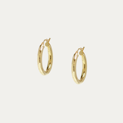 18k Yellow Round Hollow Hoop Earrings, Pair