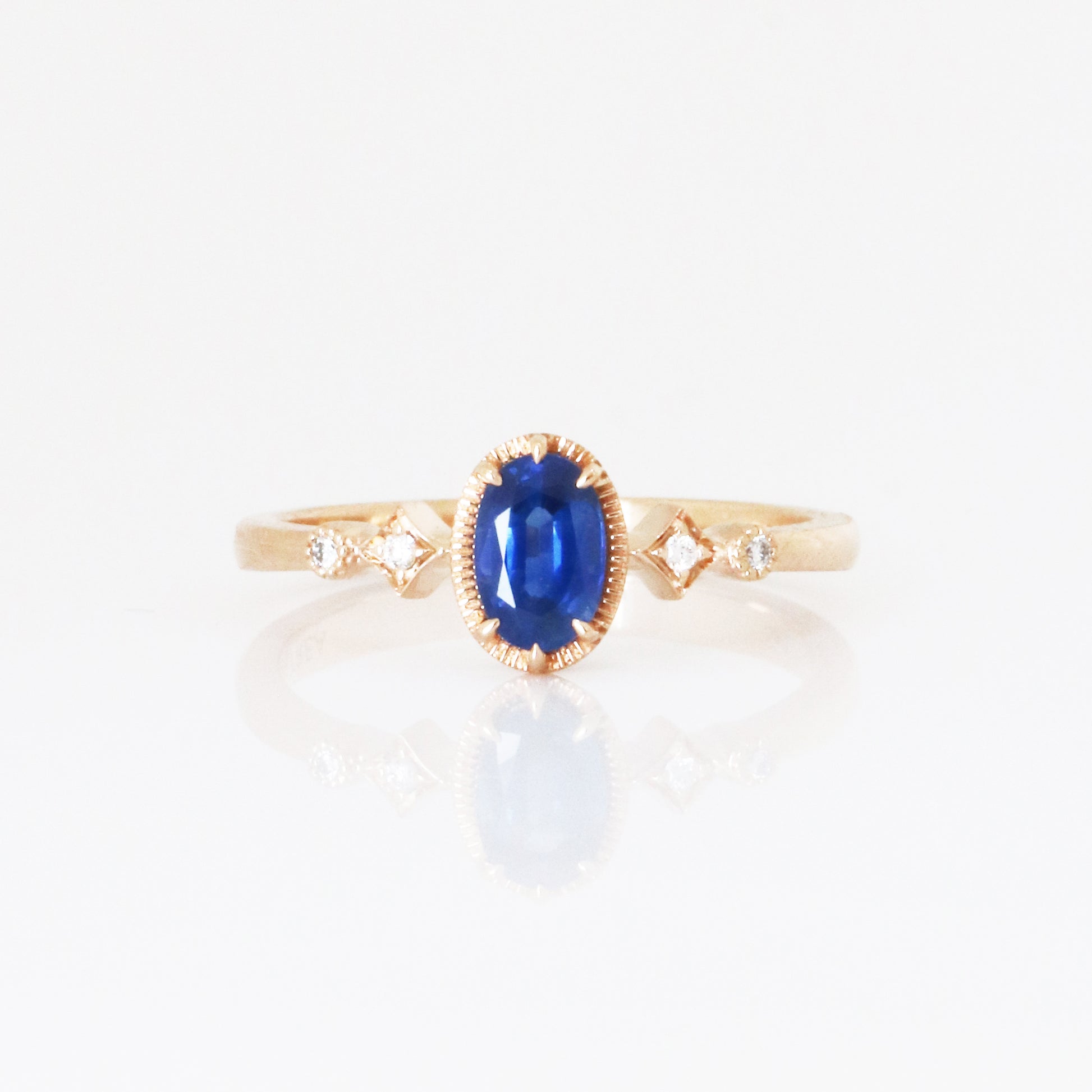 18k玫瑰金復古藍寶石鑽石戒指 18k Rose Gold Vintage Sapphire Diamond Ring
