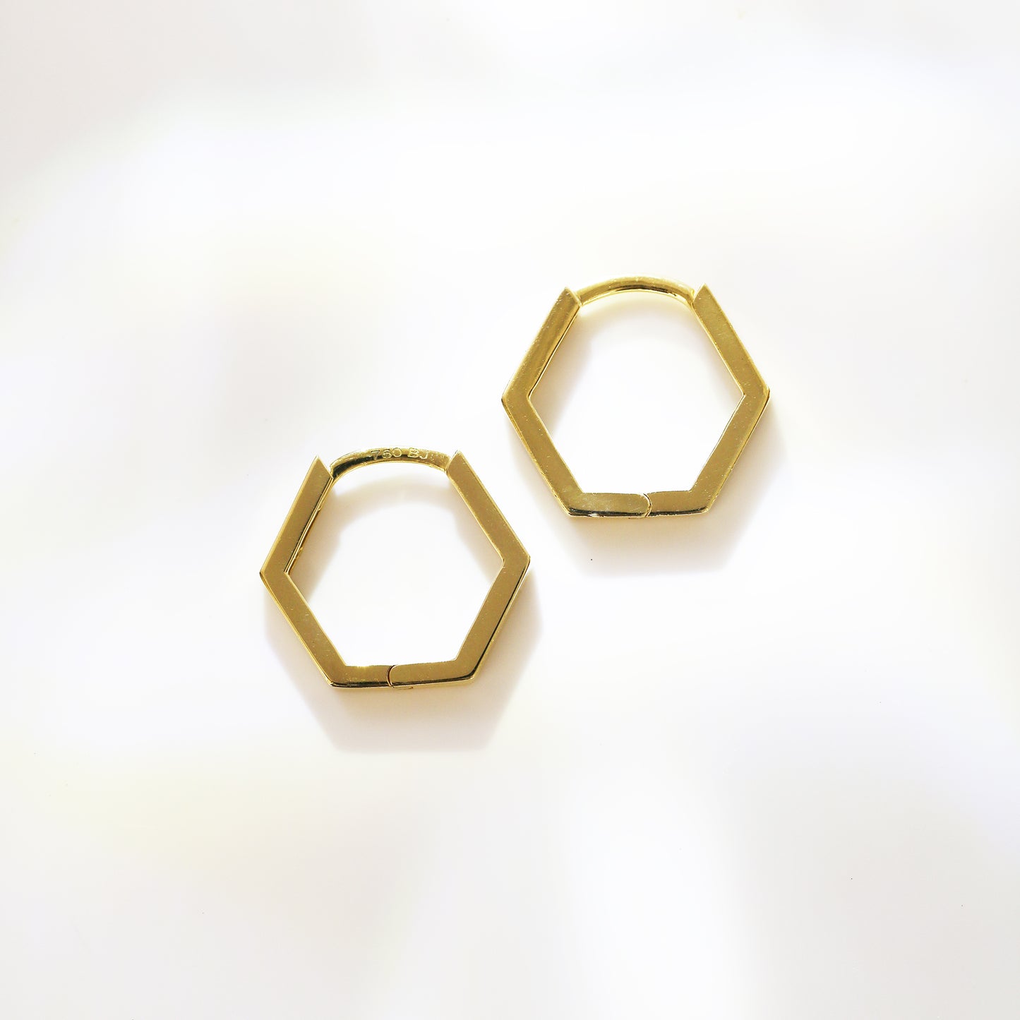 18k Yellow Gold Hexagon Huggie Earrings, Pair