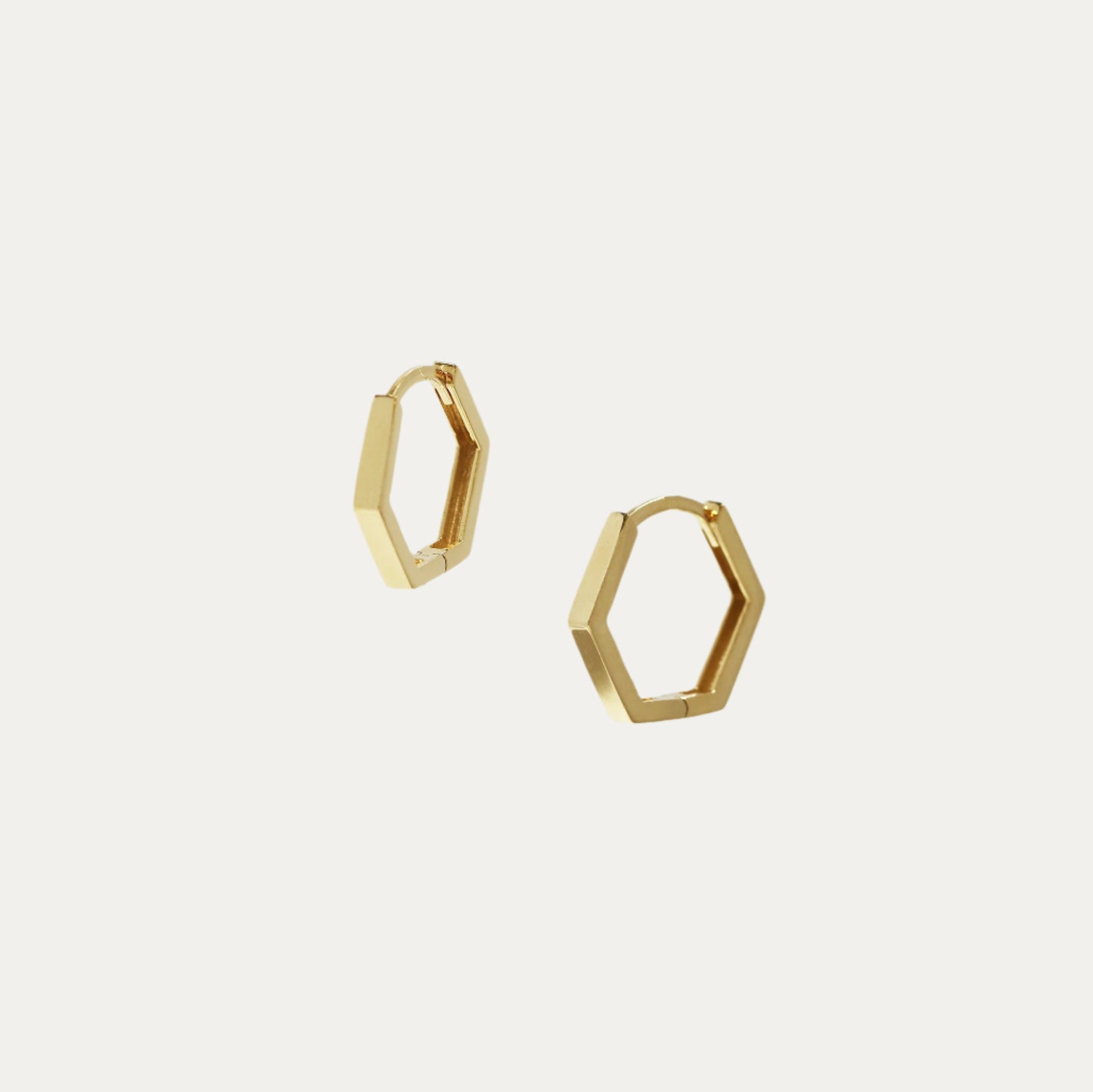 18k Yellow Gold Hexagon Huggie Earrings, Pair