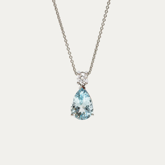 18k White Gold Pear-shaped Aquamarine Diamond Necklace