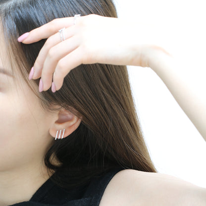 18k Gold 3-row Diamond Earrings, Single or Pair