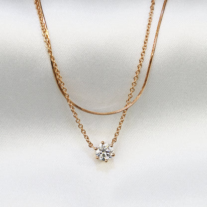 18k Gold Classic Solitaire GIA Certified Diamond Necklace
