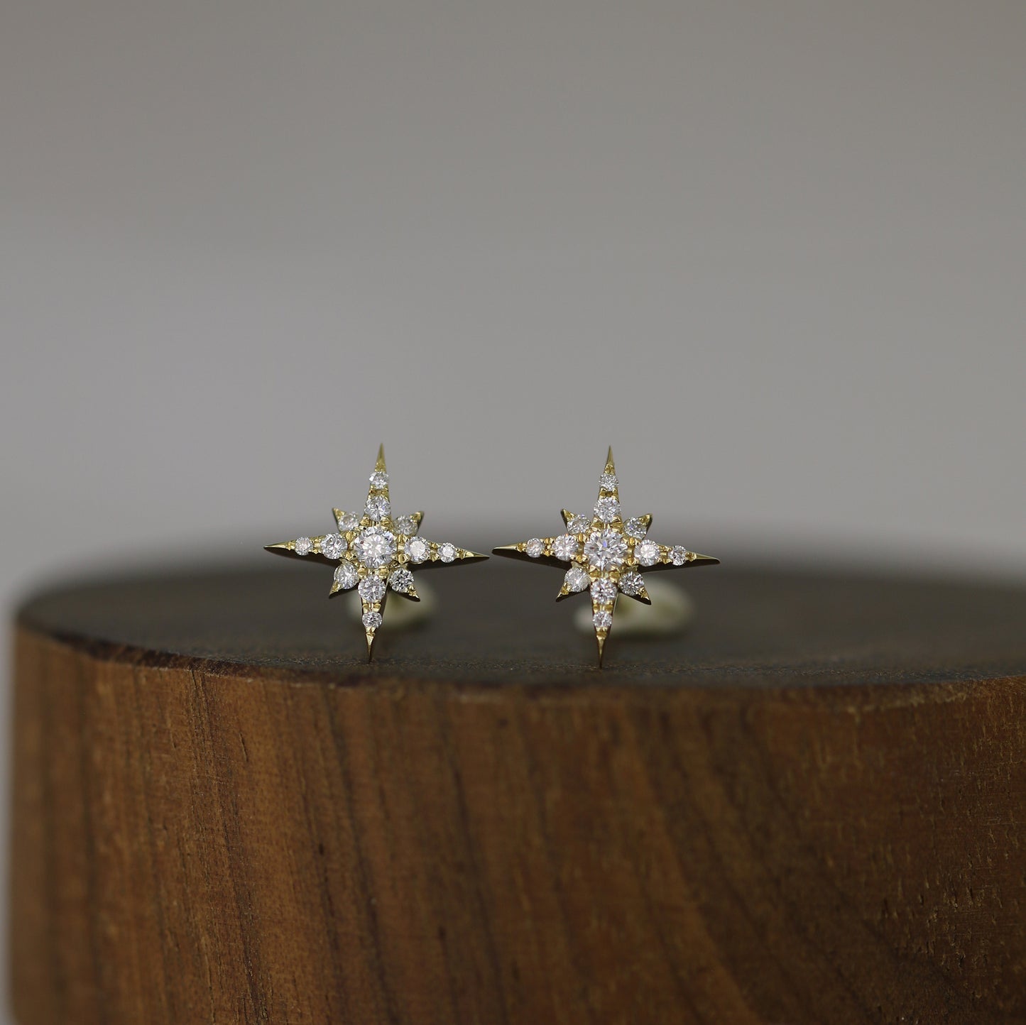 18k Gold Meteorites Diamond Earrings, Pair