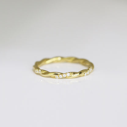 18黃金麻花扭紋鑽石戒指18k Yello Gold Twisted Diamond Ring