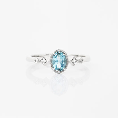 18k白金復古海藍寶石鑽石戒指 18k White Gold Vintage Aquamarine Diamond Ring