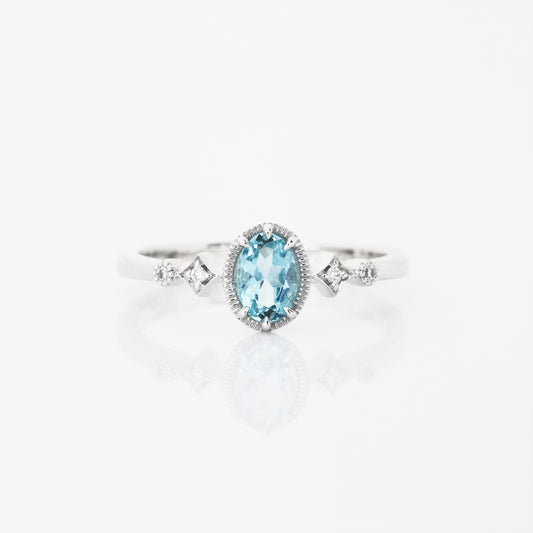 18k白金復古海藍寶石鑽石戒指 18k White Gold Vintage Aquamarine Diamond Ring
