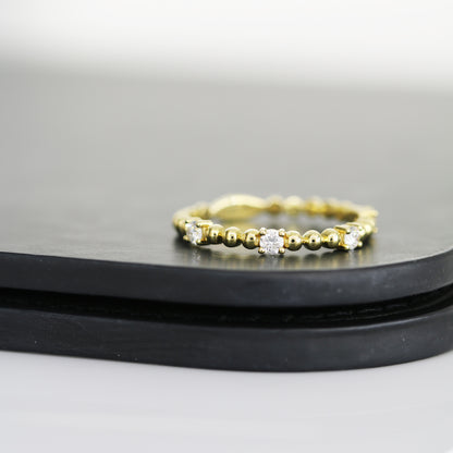 18k黃金珠邊鑽石戒指 18k Yellow Gold Beaded Diamond Ring