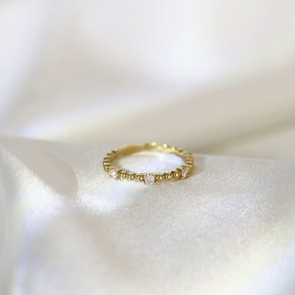 18k黃金珠邊鑽石戒指 18k Yellow Gold Beaded Diamond Ring