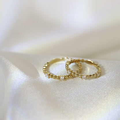 18k黃金珠邊鑽石戒指 18k Yellow Gold Beaded Diamond Ring