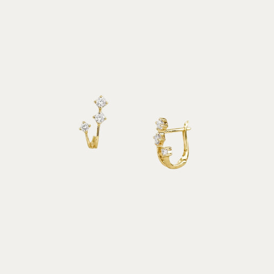 18k Gold 2-row Meteors Diamond Huggie Earrings, Pair