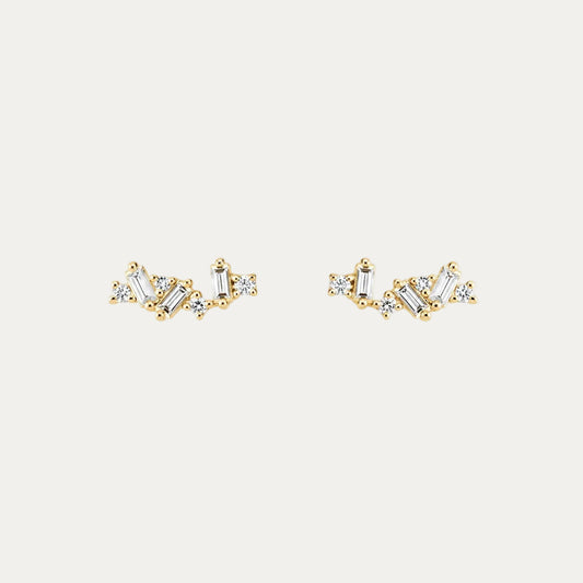 18k Gold Cluster Diamond Ear Crawler Earrings, Pair
