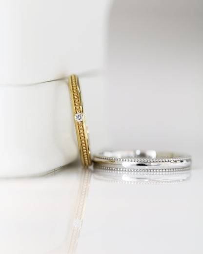 My One and Only 18k Yellow / White Gold Beaded Wedding Rings
結婚對戒／情侶對戒
18k白金/黃金轆珠邊工藝手工戒指