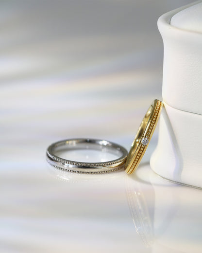 My One and Only 18k Yellow / White Gold Beaded Wedding Rings
結婚對戒／情侶對戒
18k白金/黃金轆珠邊工藝手工戒指