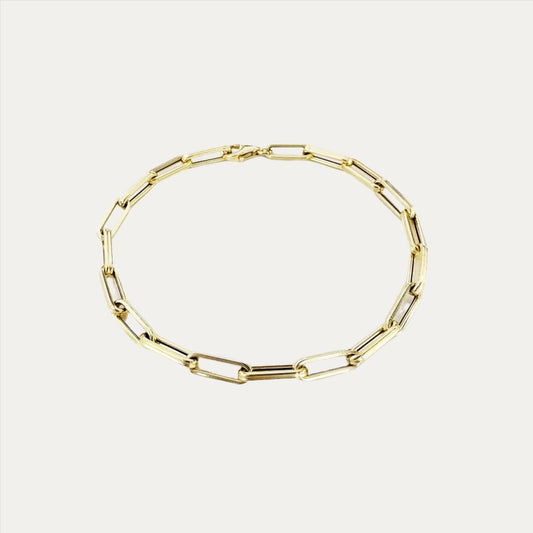 18k Gold Circle Paper Clip Chain Bracelet 18k金意大利萬字夾手鍊