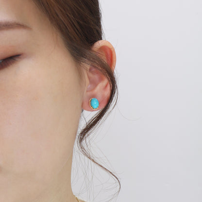 18k Yellow Gold Turquoise Earrings, Pair