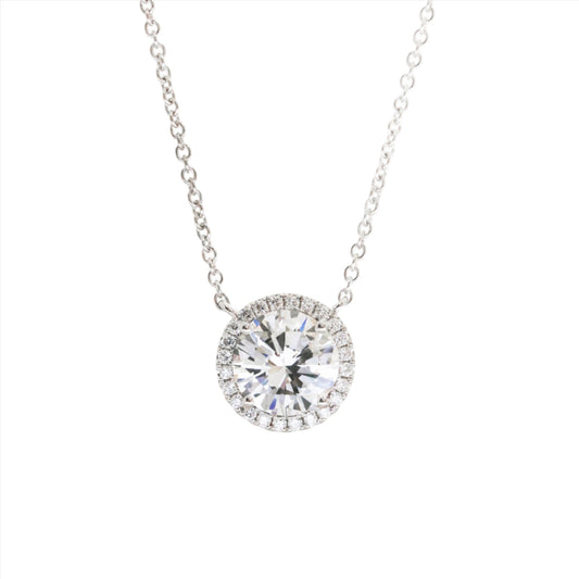 18k White Gold Halo GIA Diamond Necklace