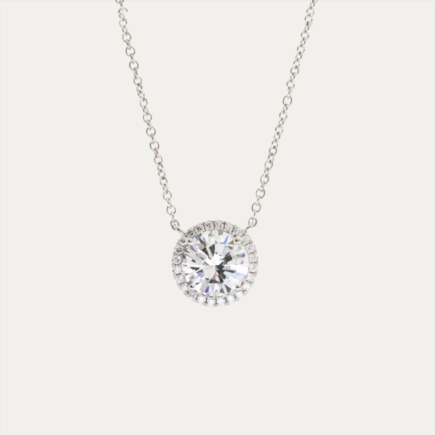 18k White Gold Halo GIA Diamond Necklace