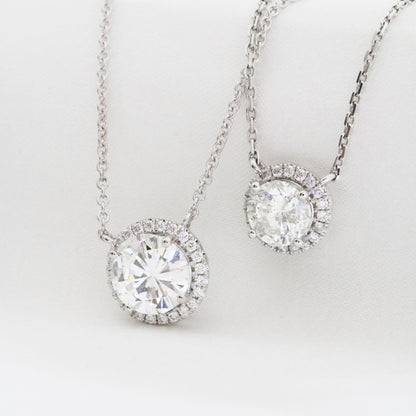 18k White Gold Halo GIA Diamond Necklace