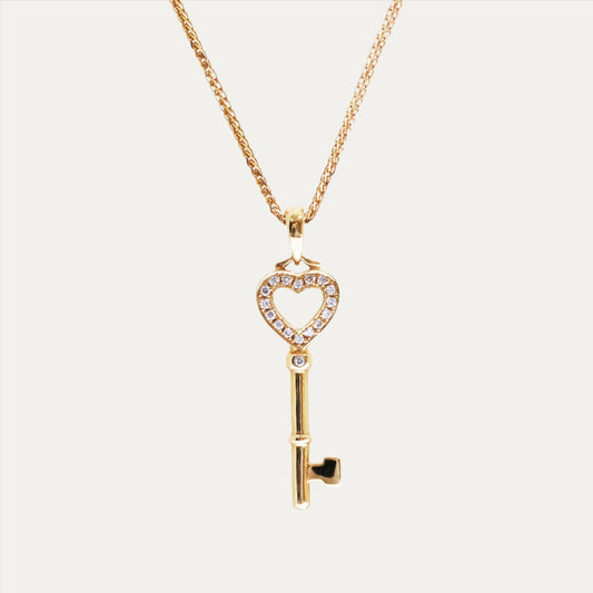 18k Rose Gold Key Diamond Necklace