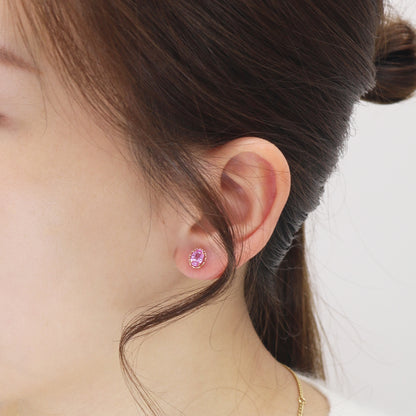 18k Rose Gold Pink Sapphire Earrings, Pair