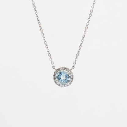 18k White Gold Aquamarine Halo Diamond Necklace