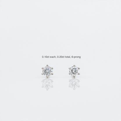18k White Gold Classic 4-prong/6-prong Round Diamond Stud Earrings, Single or Pair