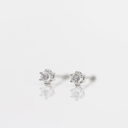 18k White Gold Classic 0.20ct 6-prong Round Diamond Stud Earrings 18k白金六爪20份鑽石耳環